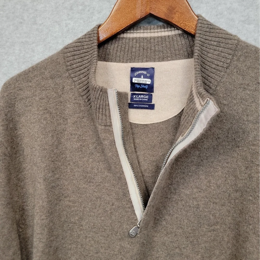Johnnie-O Top Shelf Sweater Men XL Brown 1/4 Zip Pullover Ribbed Collar Cashmere